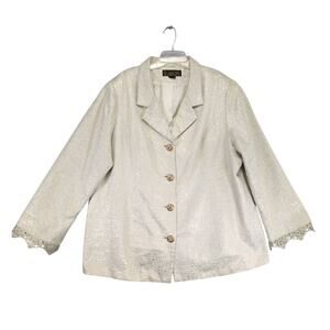 Vtg Donna Vinci Couture Women's Plus Sz 24 Gold Metallic Long Blazer Jacket Glam